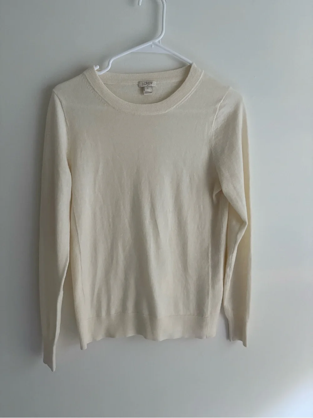 J. Crew Cream Crewneck Wool Blend Sweater - Lightweight Knit